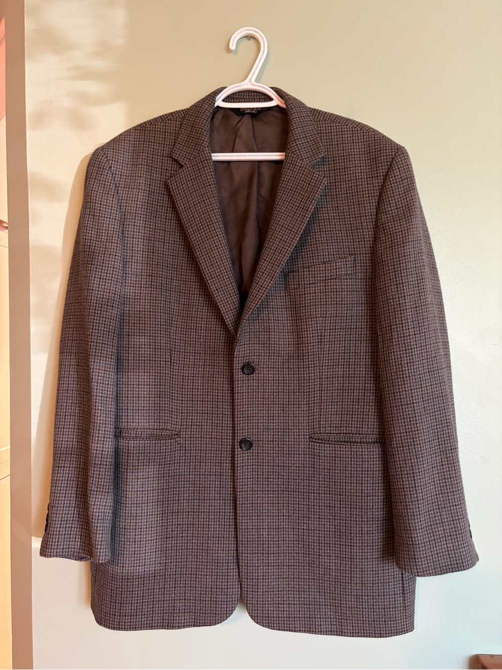 Alfred Sung Lambswool Blazer Jacket 40 Regular Brown Houndstooth Dark Academia